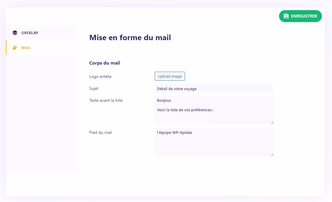 trip builder option mail
