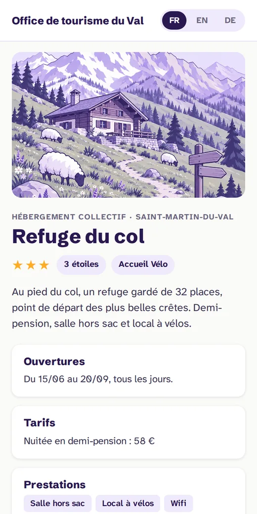La même fiche sur téléphone, en français.